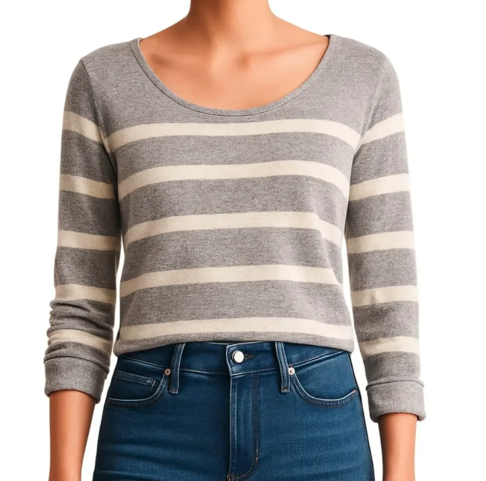 Joie Cashmere Sweater Gray Ivory Stripe Crop Scoop Neck Pullover Knit Top M
